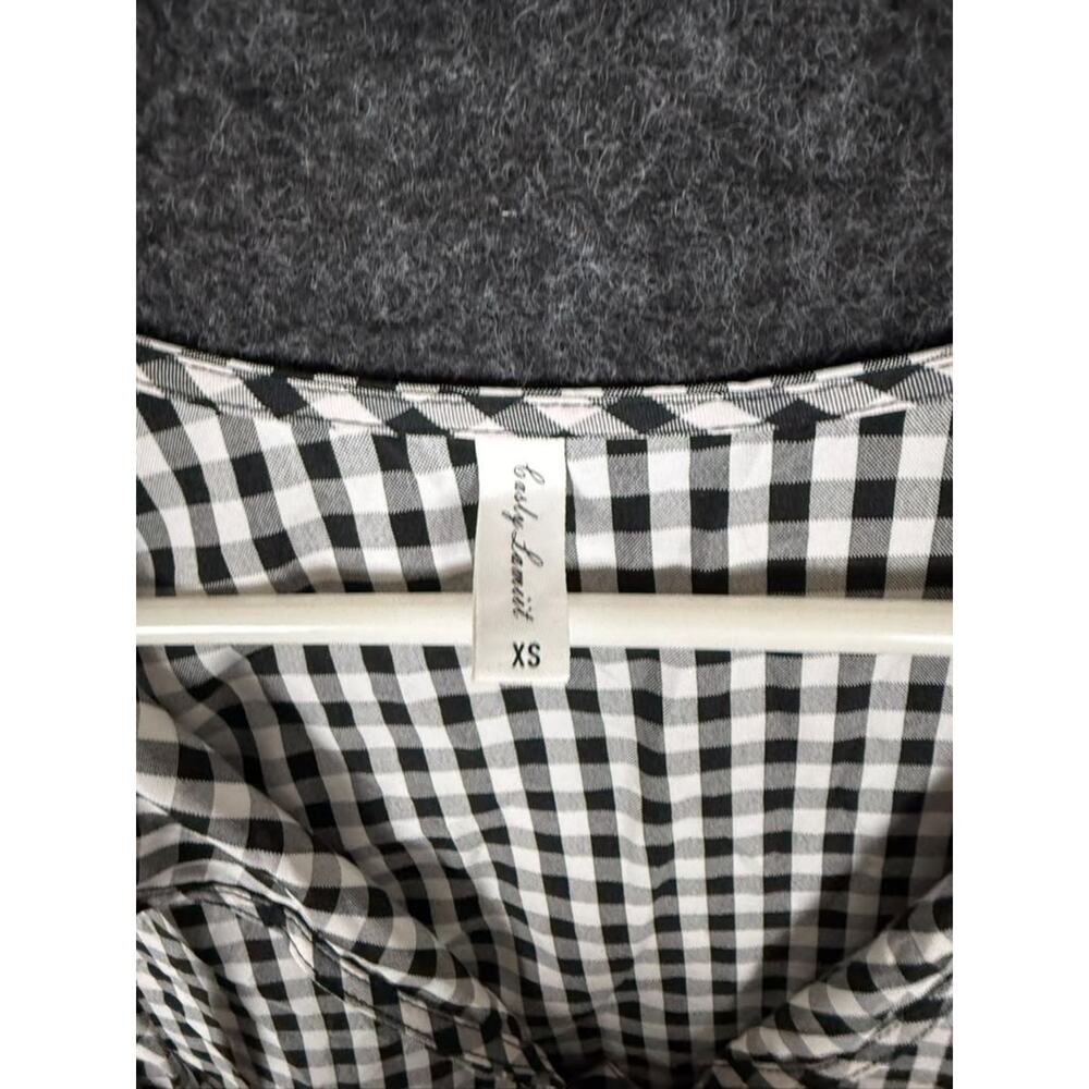 Early Sunset Womens XS Black White Gingham Tie Front Peplum Blouse Long Sleeve - Picture 3 of 7
